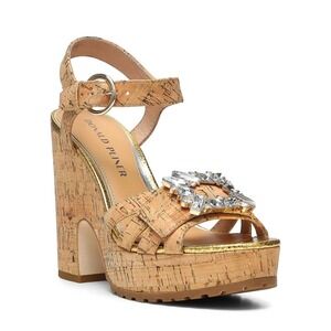 Donald J. Pliner Cork Platform Sandals with Crystal Buckle
